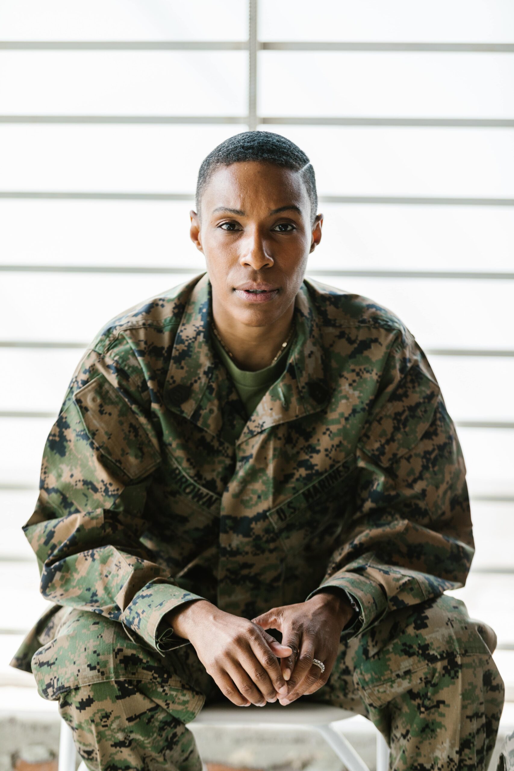 African american veteran sitting