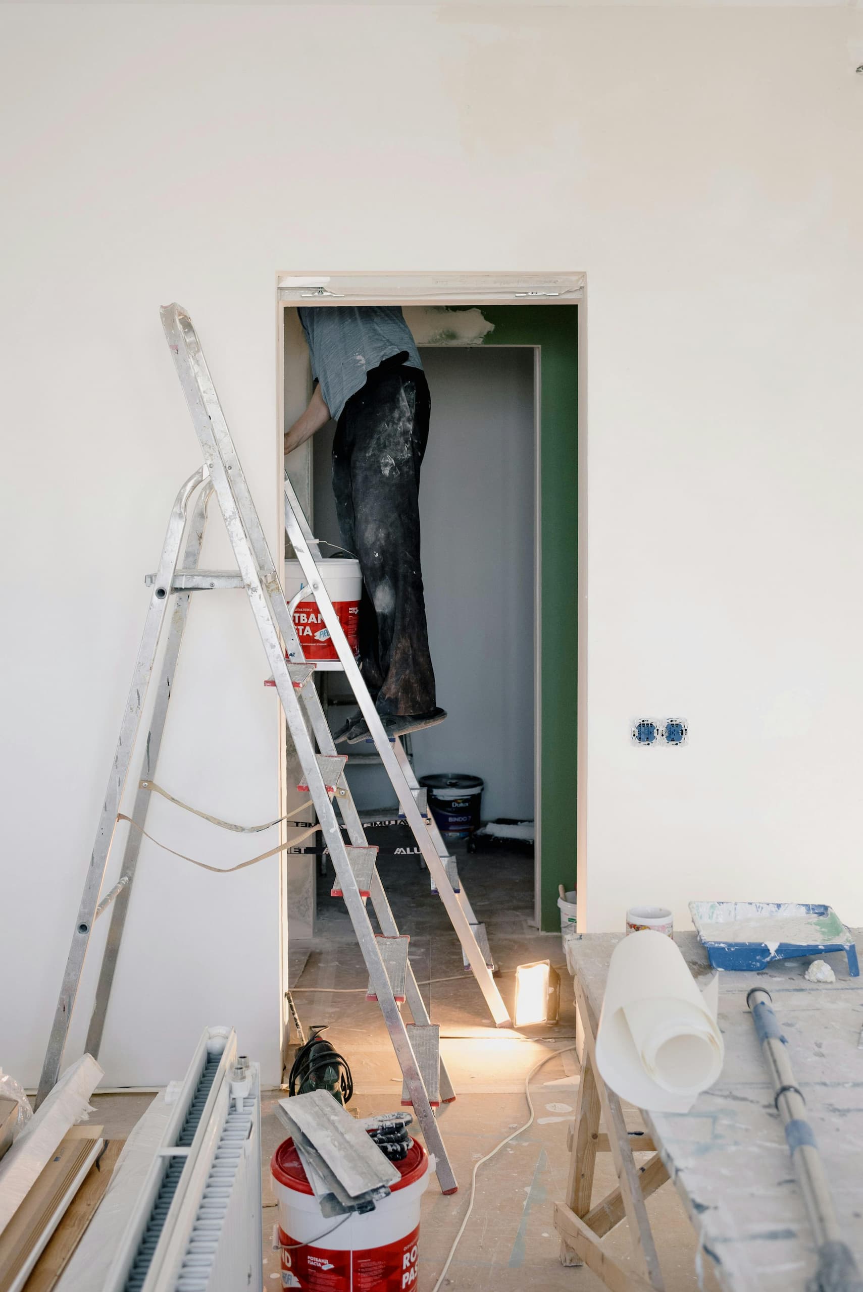 Construction worker renovating a home